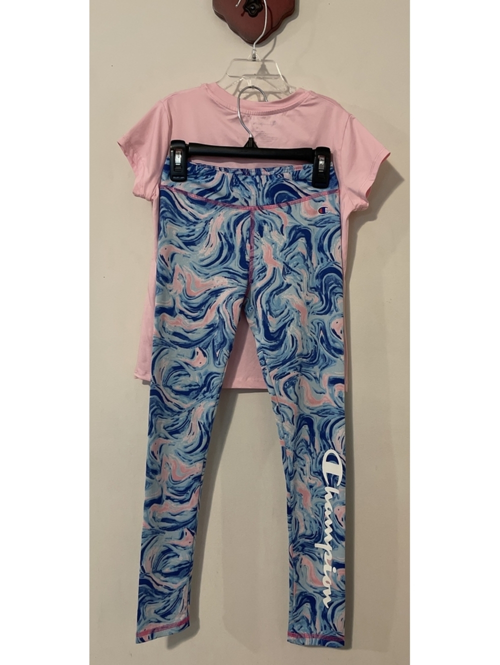 Champion Girls Size 8 Athletic Pink & Blue Tshirt & Legging Outfit! A6371